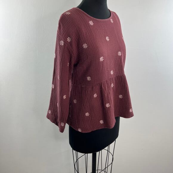 MADEWELL Mulberry Top Floral Crinkled Crew Neck Open Back Drop Shoulder M Medium - Picture 3 of 9